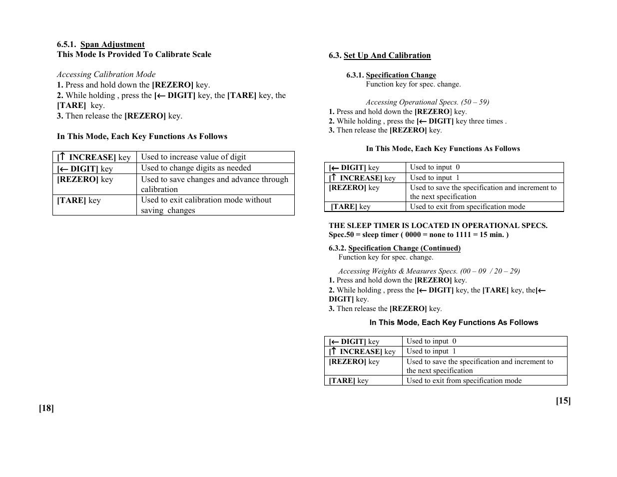 Set up and calibration, Specification change, Specification change (continued) | Span adjustment | Rice Lake Digi DI-28SS Bench Scale User Manual | Page 17 / 18