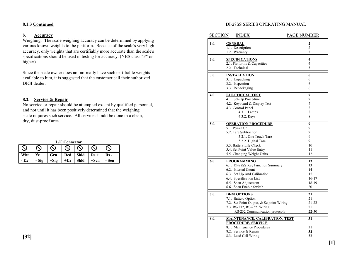 Index, 3 continued, 2 service and repair | Rice Lake Digi DI-28SS Bench Scale User Manual | Page 3 / 18
