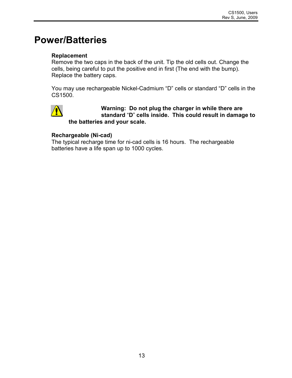 Power/batteries | Rice Lake Intercomp CS 1500 - Users Manual User Manual | Page 13 / 34