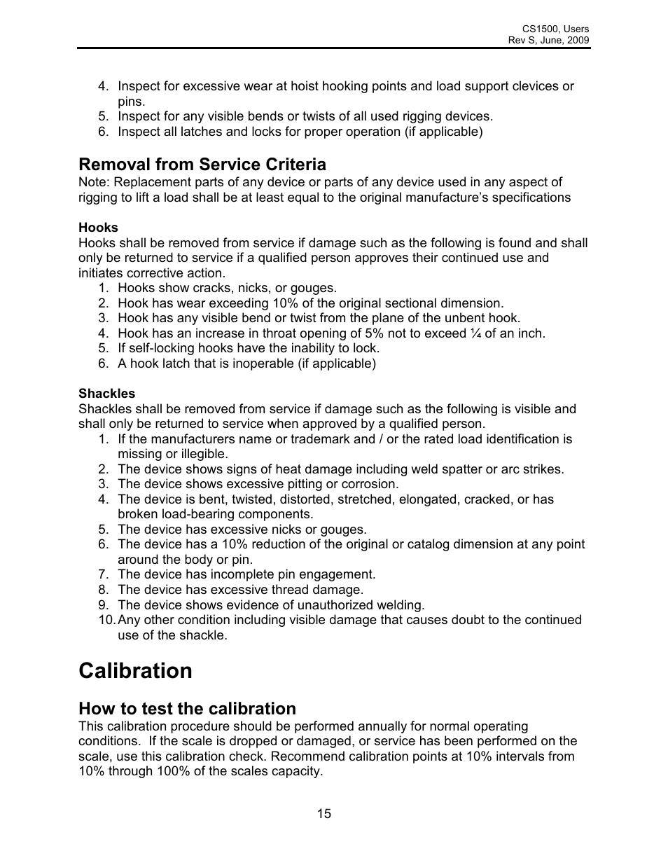 Calibration, Removal from service criteria, How to test the calibration | Rice Lake Intercomp CS 1500 - Users Manual User Manual | Page 15 / 34