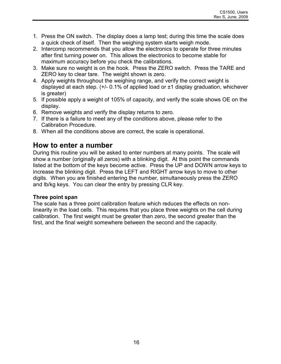 How to enter a number | Rice Lake Intercomp CS 1500 - Users Manual User Manual | Page 16 / 34