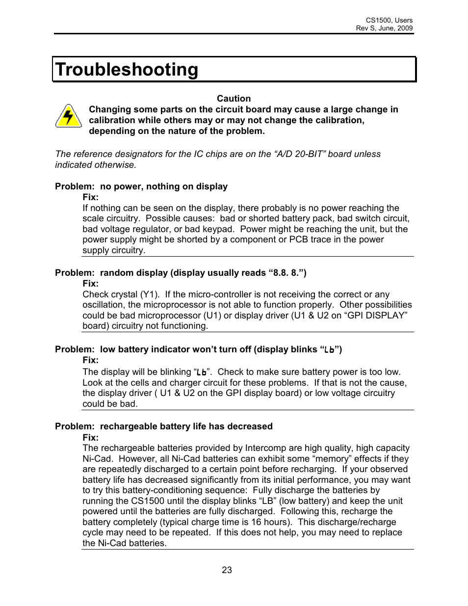 Troubleshooting | Rice Lake Intercomp CS 1500 - Users Manual User Manual | Page 23 / 34