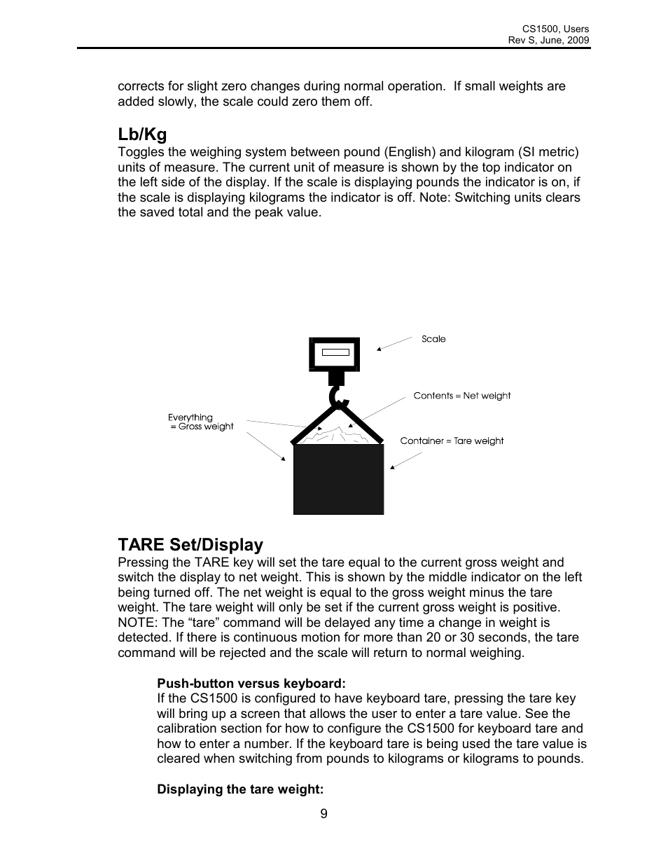Lb/kg, Tare set/display | Rice Lake Intercomp CS 1500 - Users Manual User Manual | Page 9 / 34
