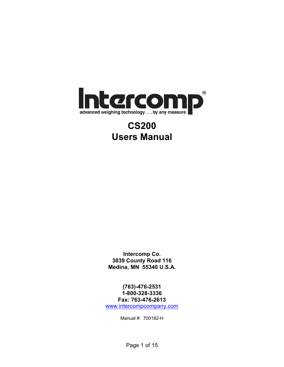 Rice Lake Intercomp CS 200 - Users Manual User Manual | 15 pages