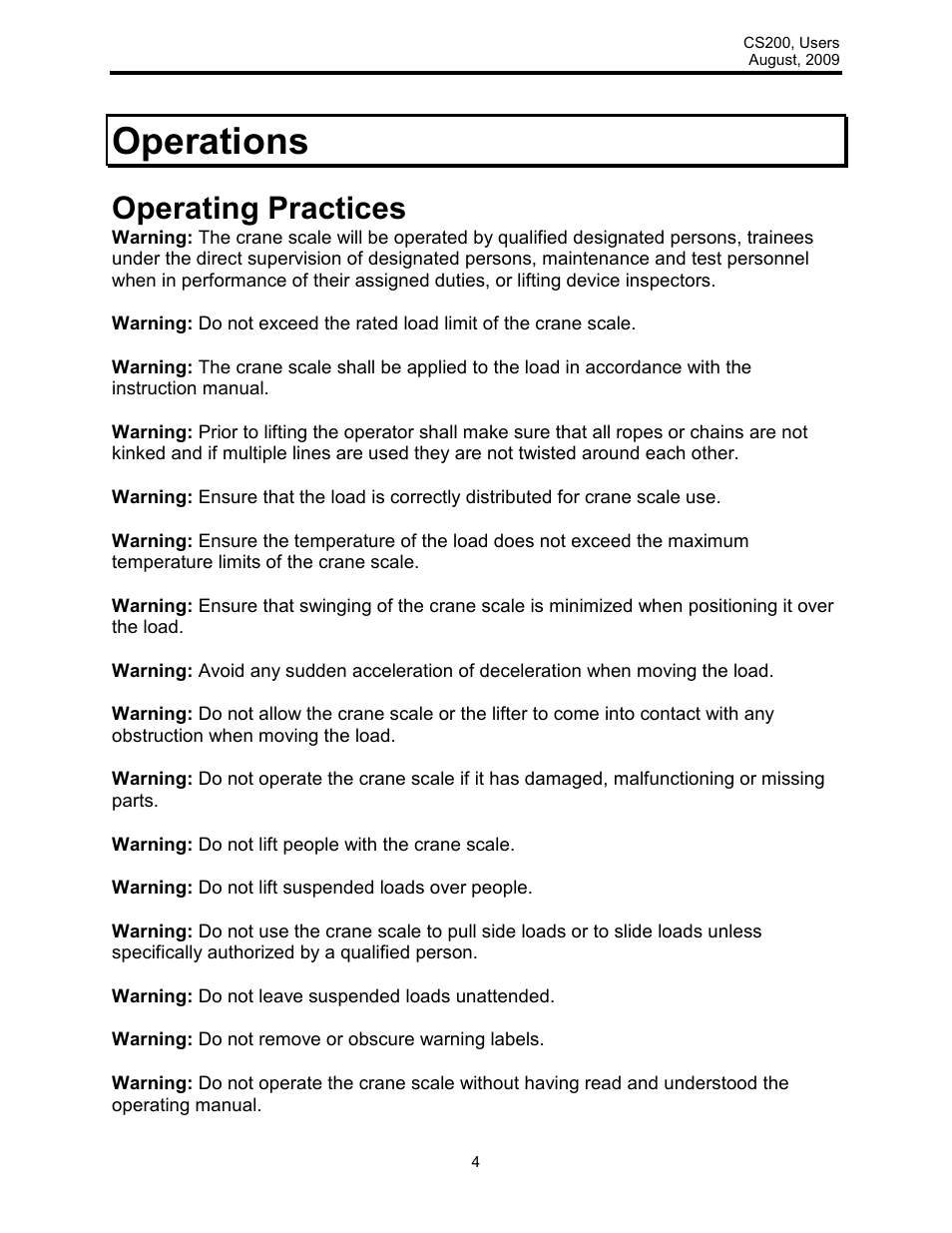 Operations, Operating practices | Rice Lake Intercomp CS 200 - Users Manual User Manual | Page 4 / 15