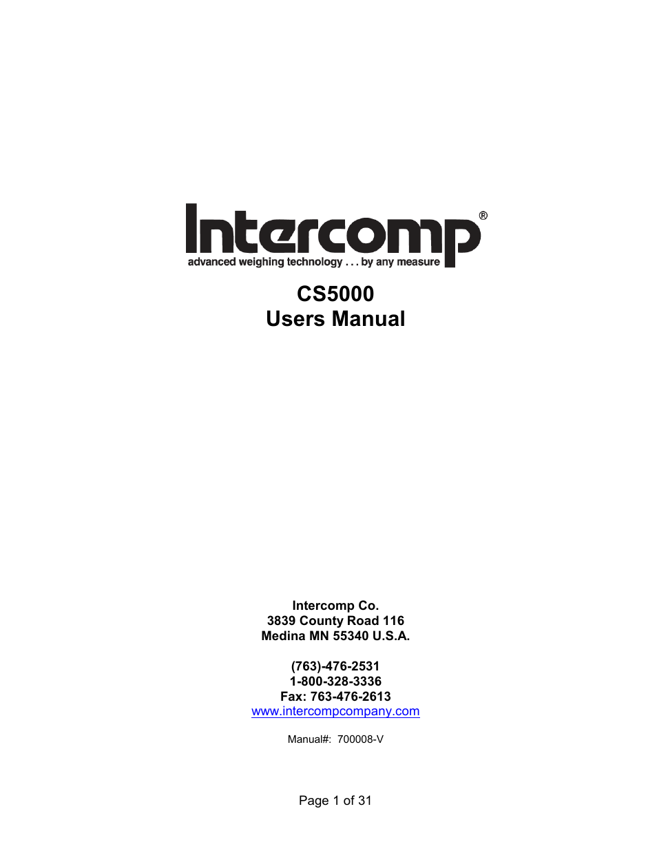 Rice Lake Intercomp CS 5000 - Users Manual User Manual | 31 pages