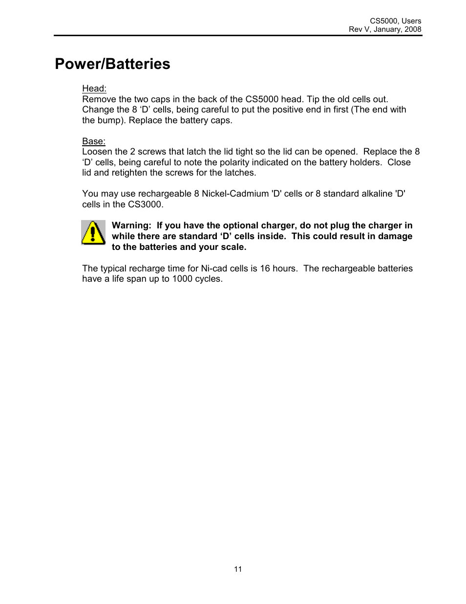 Power/batteries | Rice Lake Intercomp CS 5000 - Users Manual User Manual | Page 11 / 31