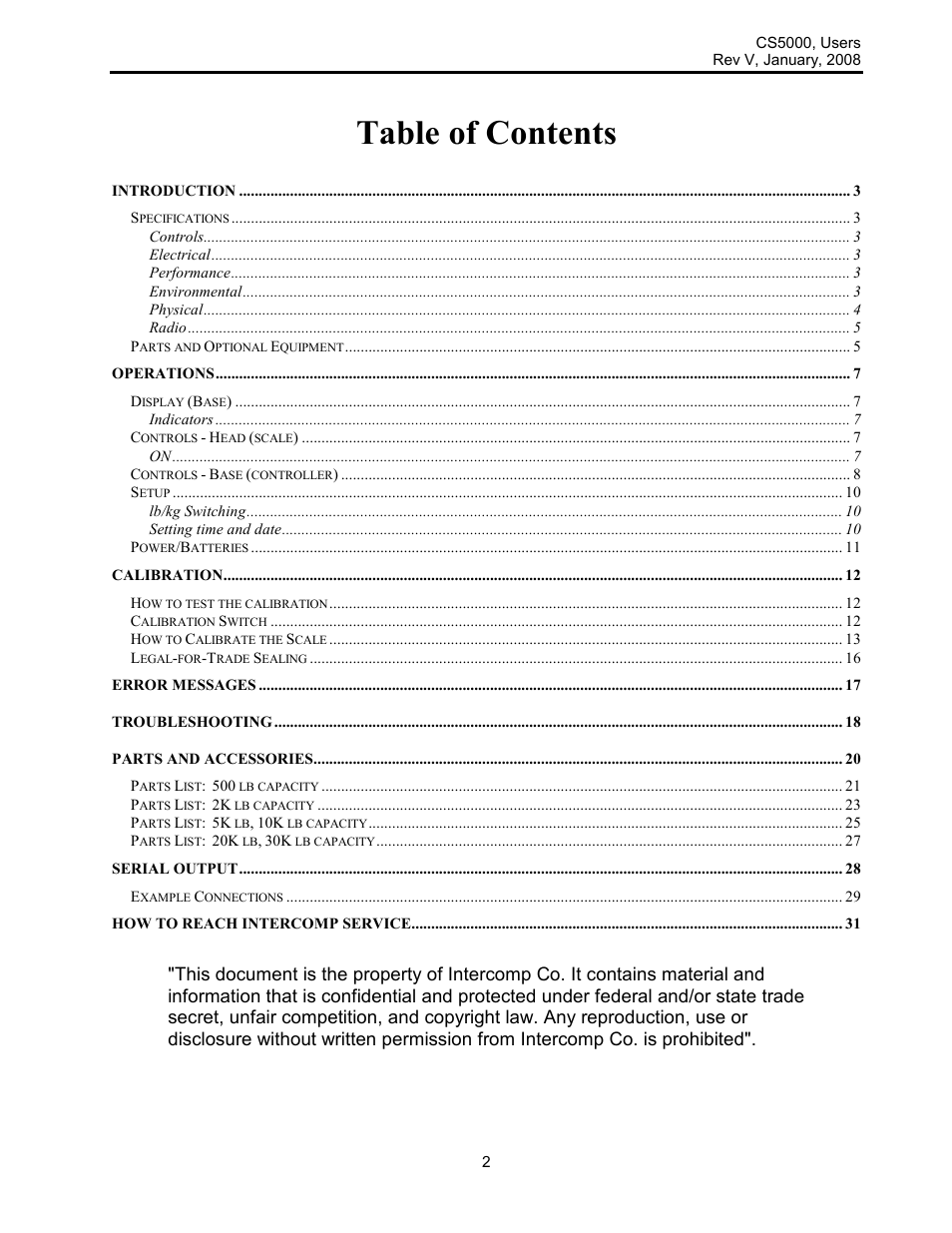 Rice Lake Intercomp CS 5000 - Users Manual User Manual | Page 2 / 31