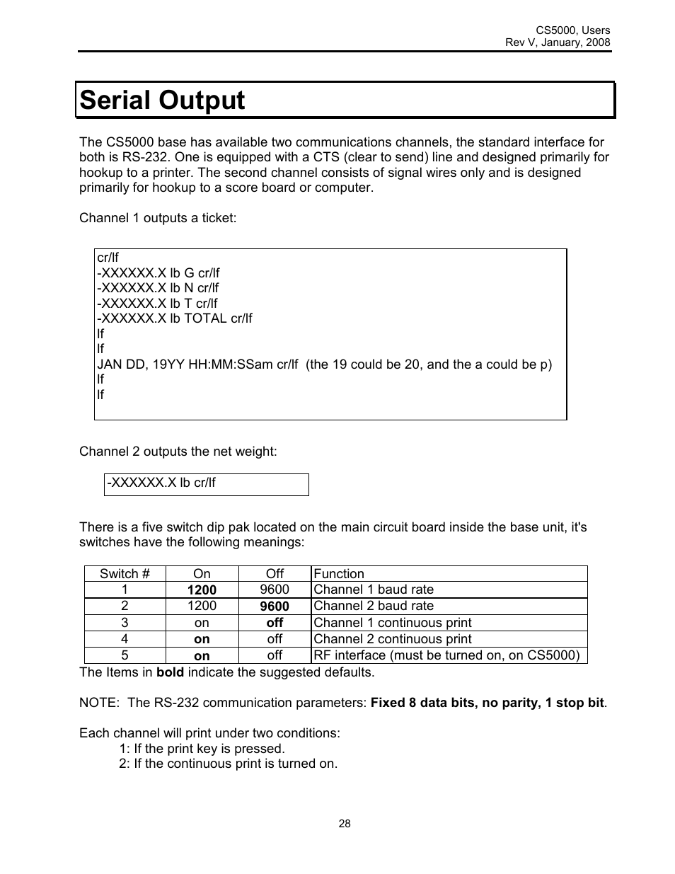 Serial output | Rice Lake Intercomp CS 5000 - Users Manual User Manual | Page 28 / 31