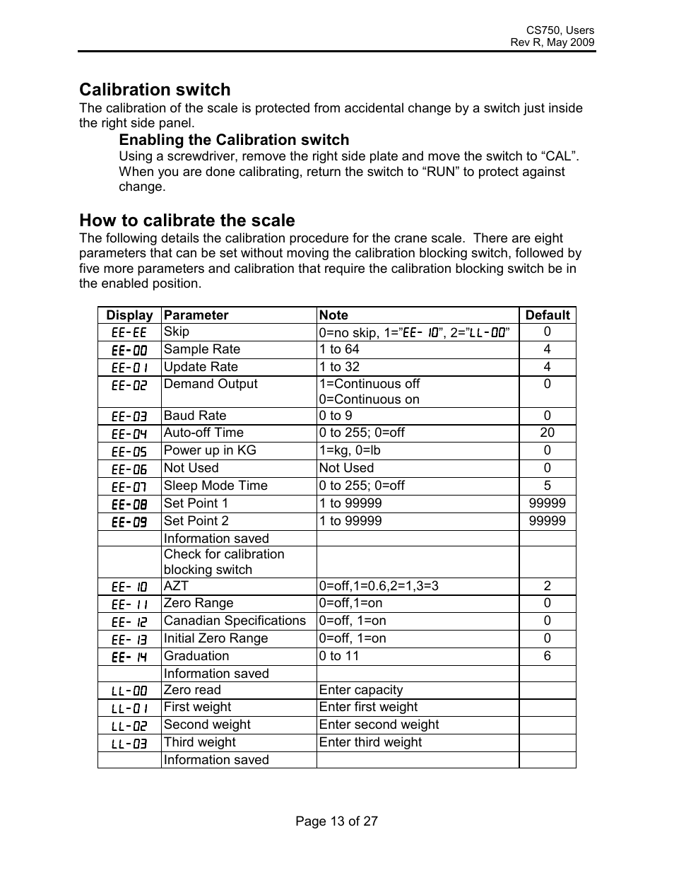 Calibration switch, How to calibrate the scale | Rice Lake Intercomp CS 750 - Users Manual User Manual | Page 13 / 27