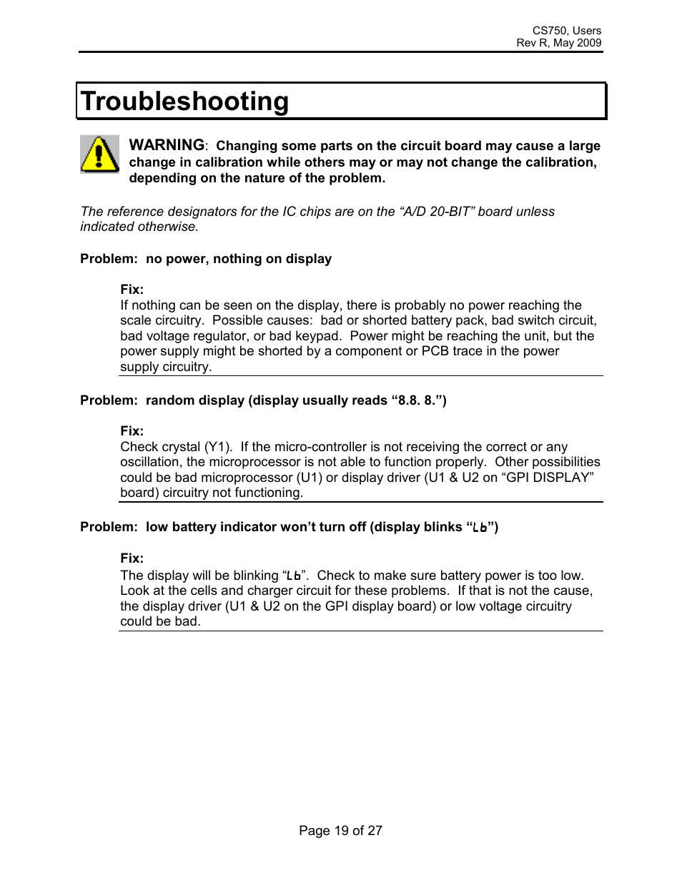 Troubleshooting | Rice Lake Intercomp CS 750 - Users Manual User Manual | Page 19 / 27