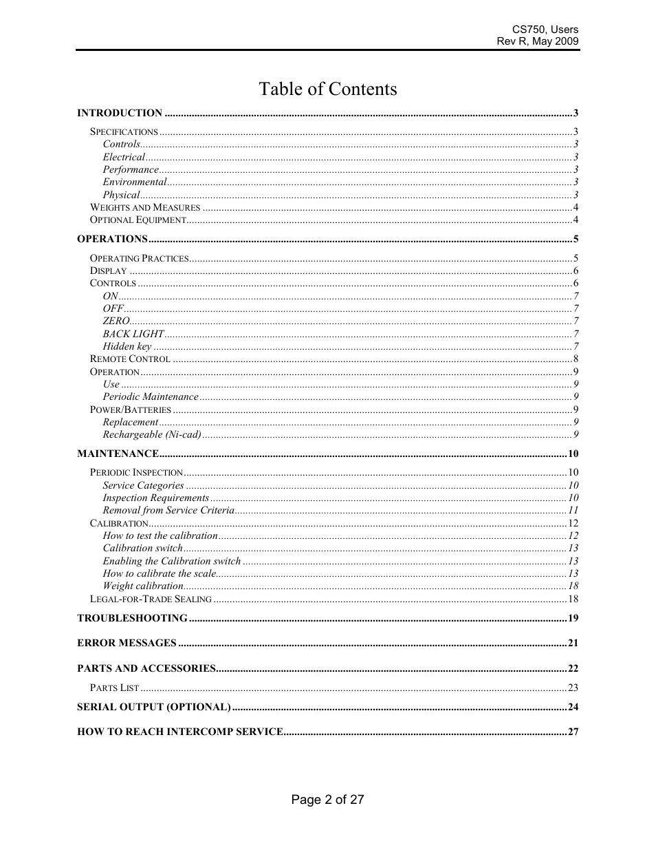 Rice Lake Intercomp CS 750 - Users Manual User Manual | Page 2 / 27