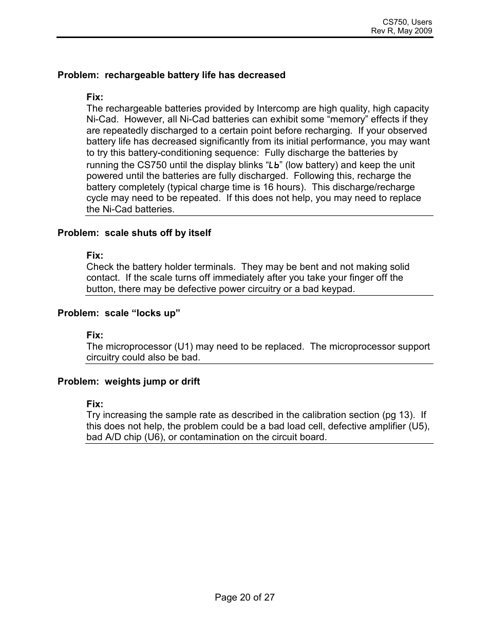Rice Lake Intercomp CS 750 - Users Manual User Manual | Page 20 / 27