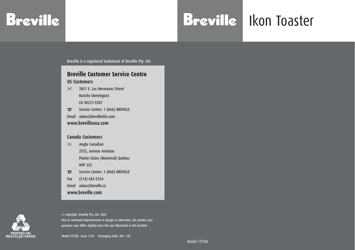 Breville CT75XL User Manual | 18 pages
