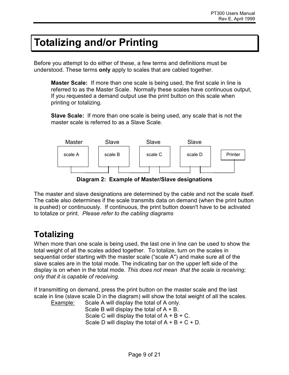 Totalizing and/or printing, Totalizing | Rice Lake Intercomp PT300 Wheel Load User Manual | Page 9 / 21