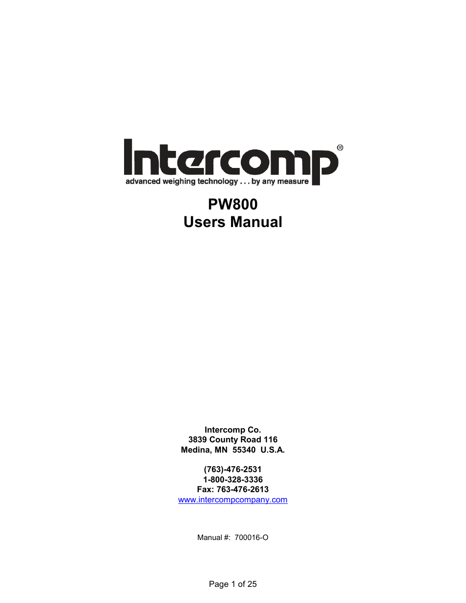 Rice Lake Lift Truck/Pallet Jack Scales - Intercomp PW800 User Manual | 25 pages