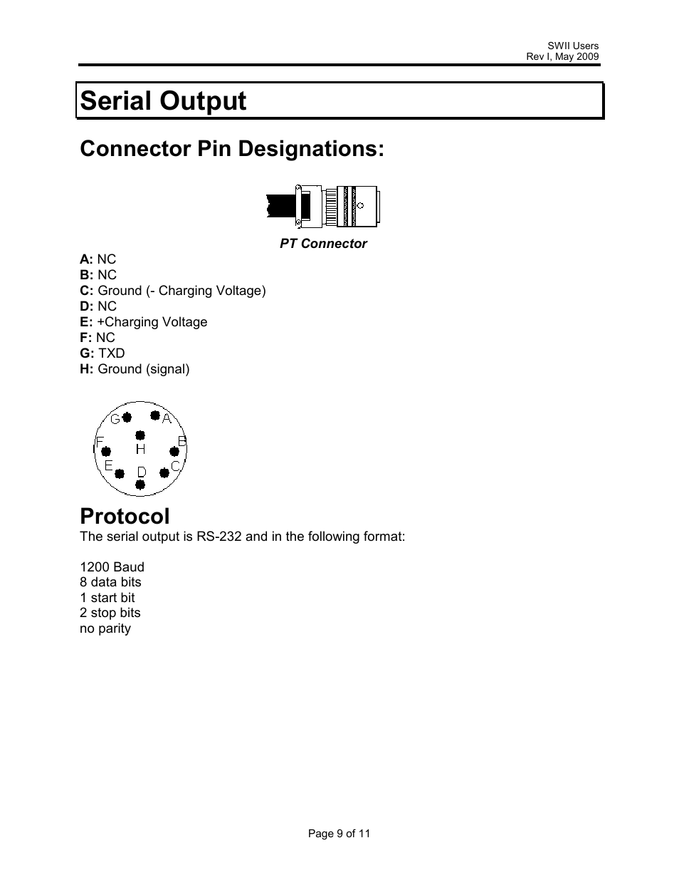 Serial output, Connector pin designations, Protocol | Rice Lake Intercomp SWII Portable Vehicle Scale User Manual | Page 9 / 11