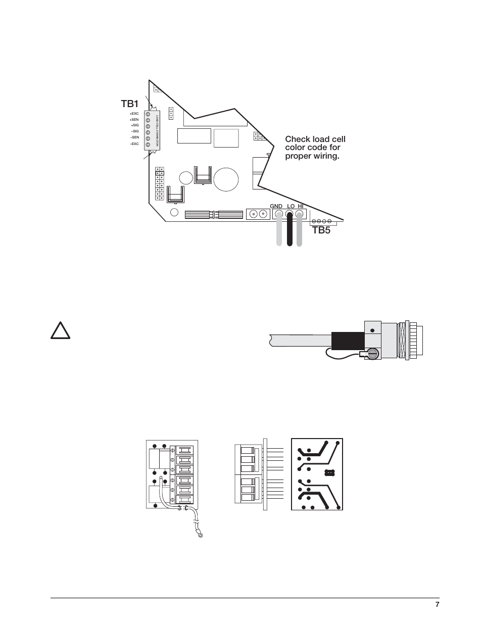 9 standard surge protection board, Six-pin female, Caution | Tb5 tb1, Check load cell color code for proper wiring, Figure 2-8. surge protection diagram | Rice Lake IQ 700 Configurable Weight Indicator User Manual | Page 11 / 73