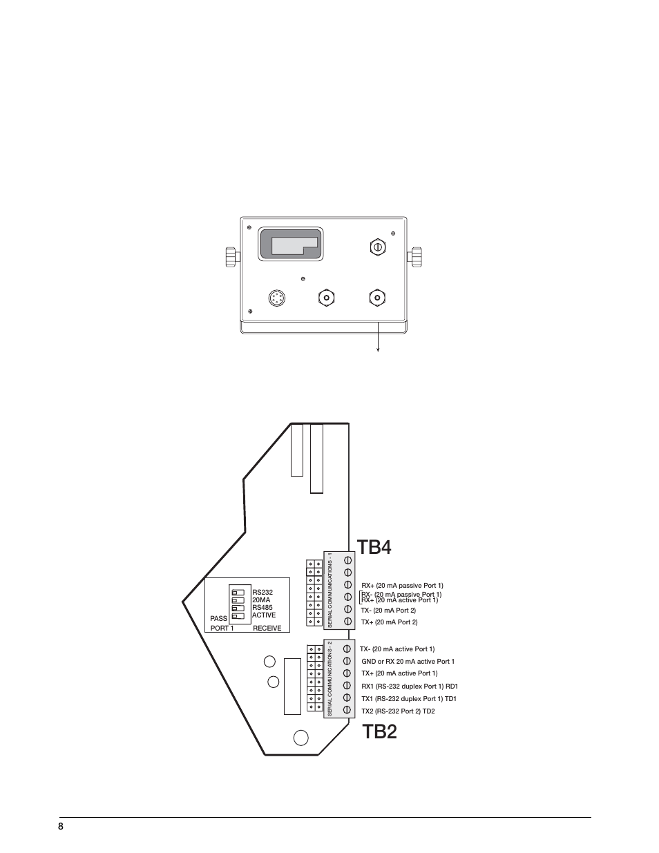 10 serial port wiring, Tb4 tb2 | Rice Lake IQ 700 Configurable Weight Indicator User Manual | Page 12 / 73