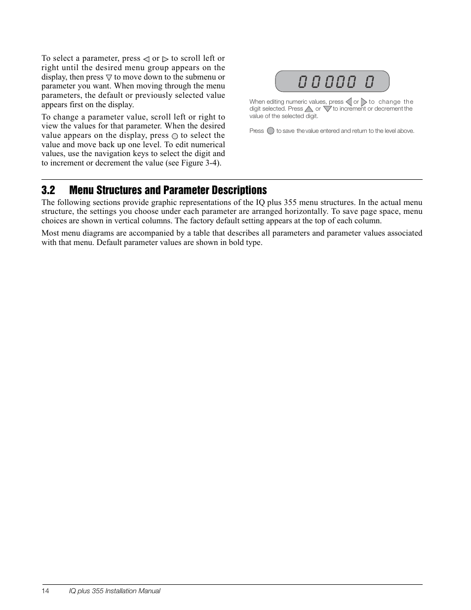 2 menu structures and parameter descriptions, Section 3.2. when configuration, Я  я яяя | Rice Lake IQ Plus 355 Installation Manual V1.17 User Manual | Page 18 / 54