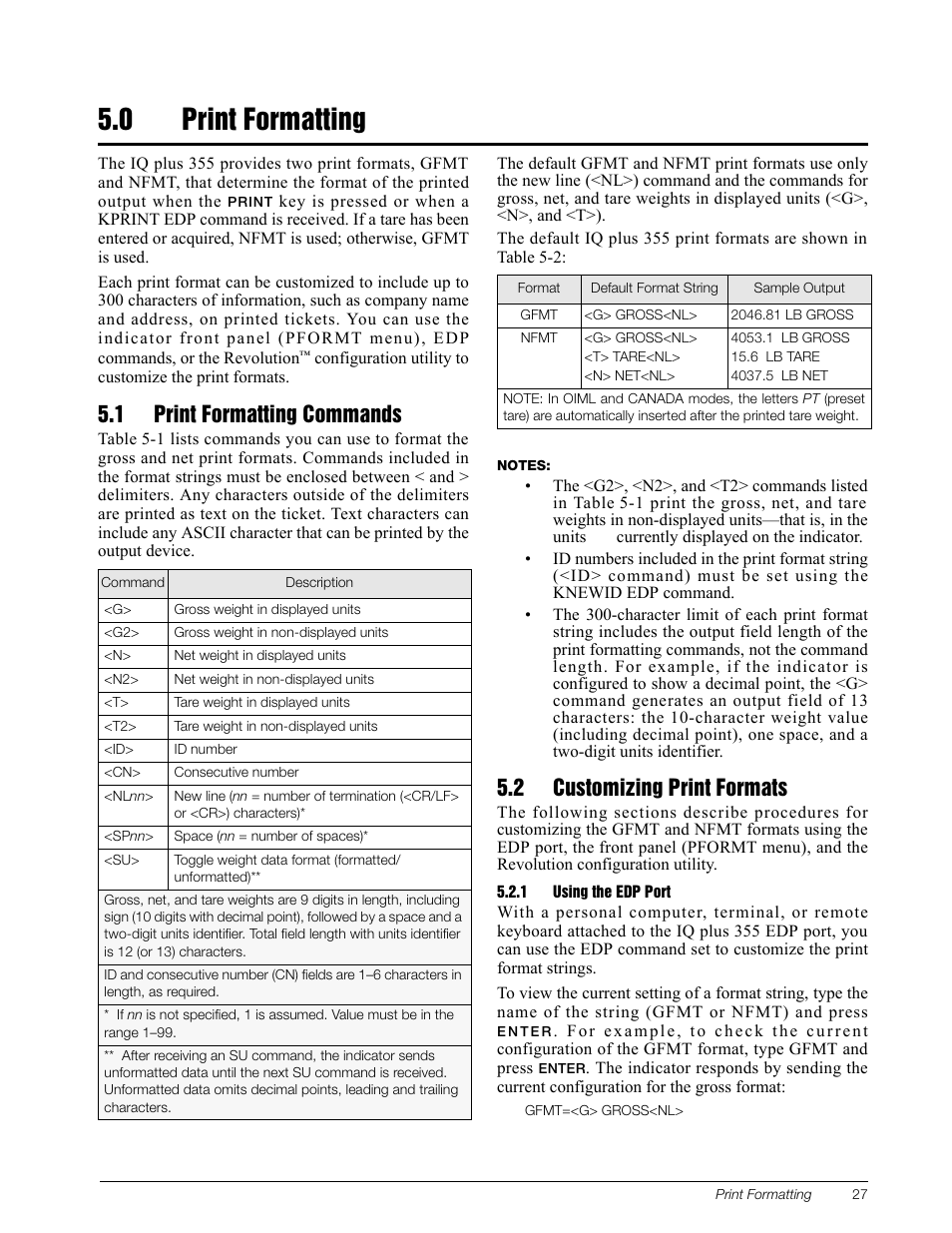 0 print formatting, 1 print formatting commands, 2 customizing print formats | 1 using the edp port, Print formatting, Using the edp port | Rice Lake IQ Plus 355 Installation Manual V1.17 User Manual | Page 31 / 54