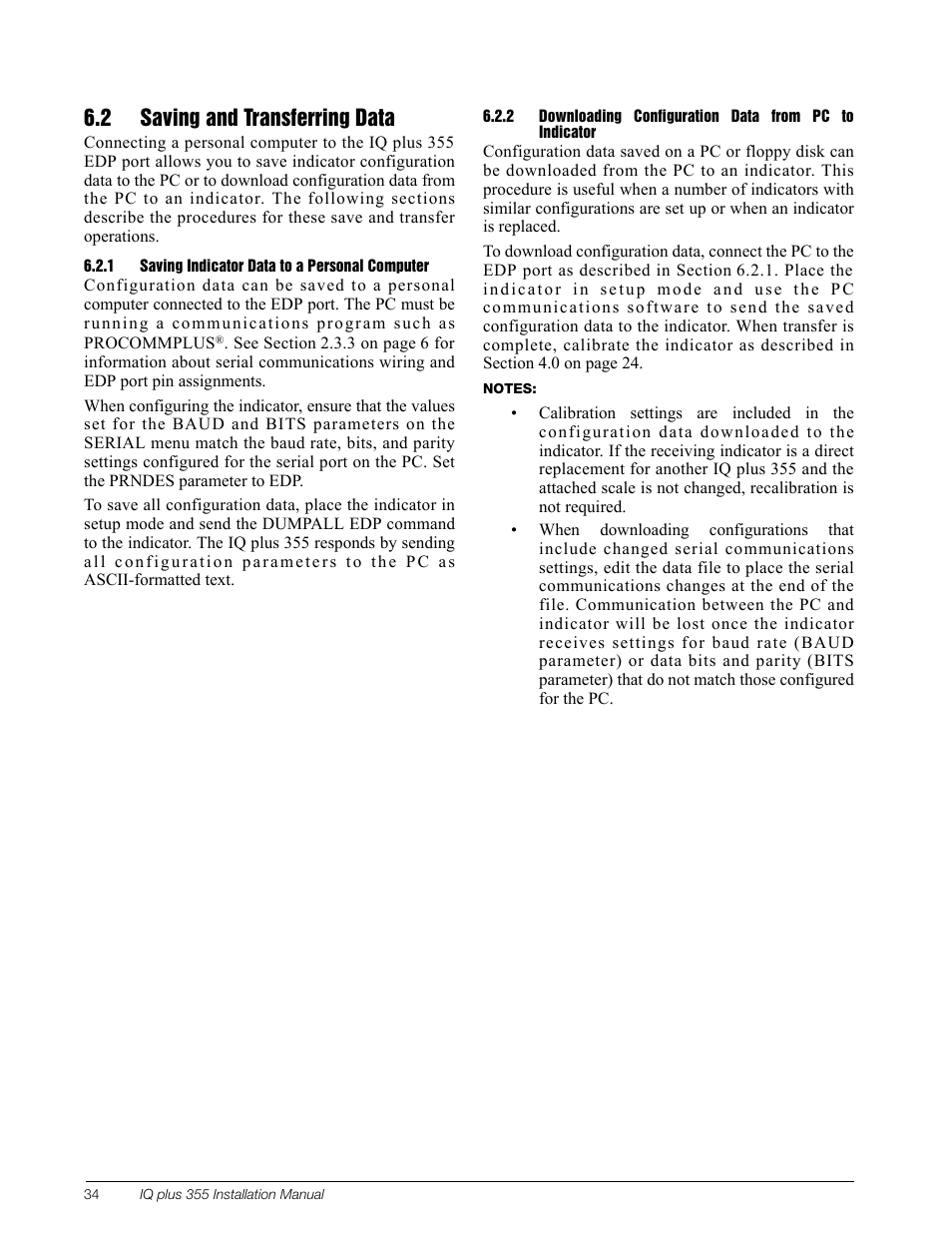 2 saving and transferring data, 1 saving indicator data to a personal computer, Saving indicator data to a personal computer | Rice Lake IQ Plus 355 Installation Manual V1.17 User Manual | Page 38 / 54