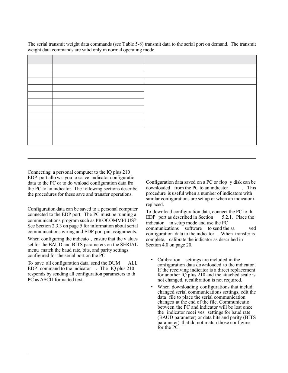 5 normal mode commands, 2 saving and transferring data, 1 saving indicator data to a personal computer | Normal mode commands, Saving indicator data to a personal computer | Rice Lake IQ plus 2100SL Digital Bench Scale User Manual | Page 22 / 42