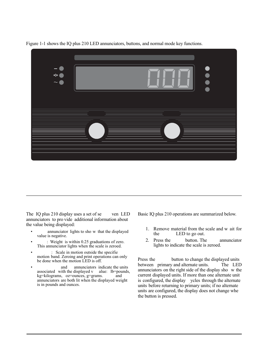 2 front panel, 3 led annunciators, 4 indicator operations | Zero, Units | Rice Lake IQ plus 2100SL Digital Bench Scale User Manual | Page 6 / 42