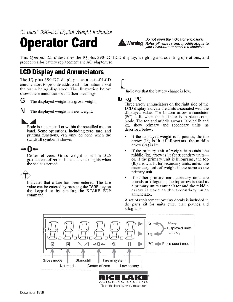 Rice Lake Farm Bars - 390DC User Manual | 4 pages