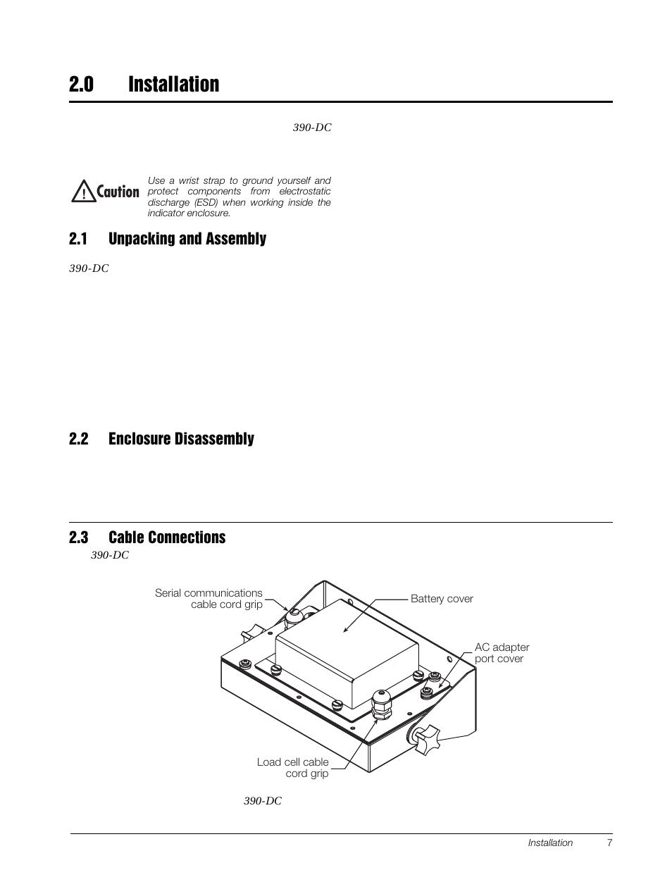 0 installation, 1 unpacking and assembly, 2 enclosure disassembly | 3 cable connections, Caution | Rice Lake Farm Bars - IQ plus 390-DC User Manual | Page 8 / 48