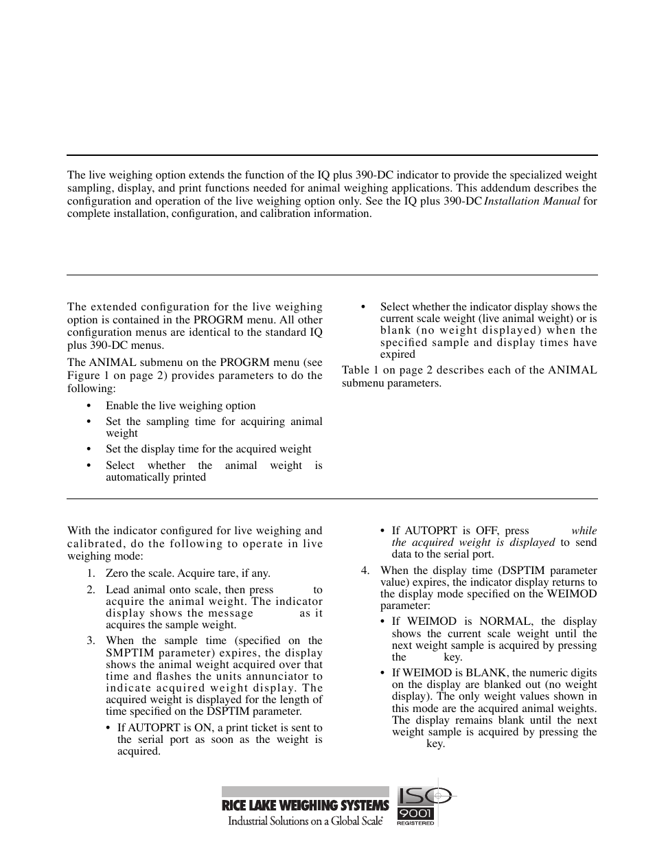 Rice Lake IQ plus 390-DC Live Weighing Option Configuration and Operation Instructions User Manual | 2 pages