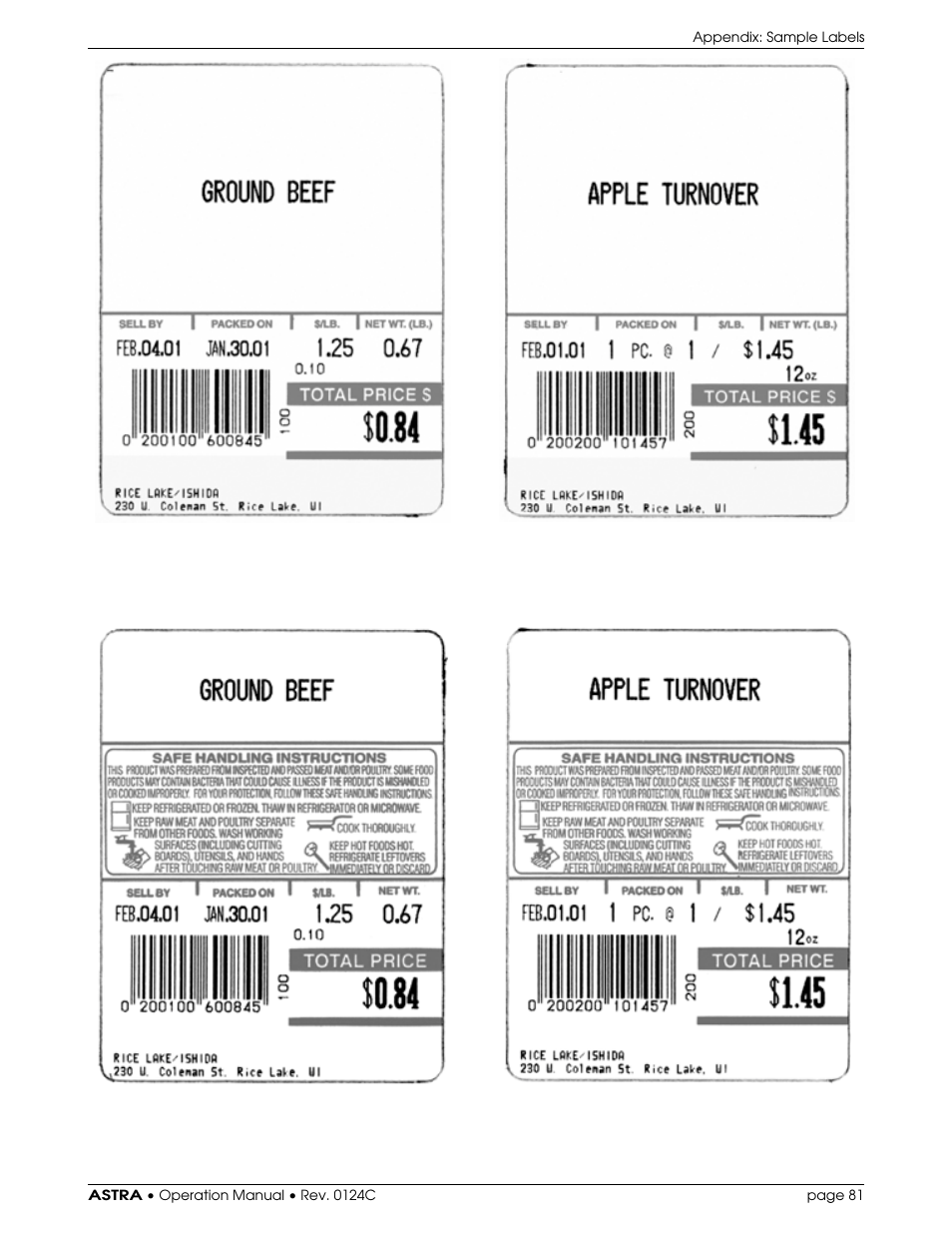 Rice Lake Ishida Astra Operating Manual User Manual | Page 87 / 88