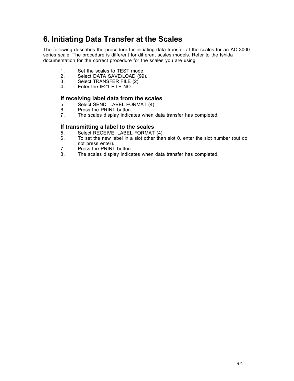 Initiating data transfer at the scales | Rice Lake Ishida AstraLabel User Guide User Manual | Page 17 / 27