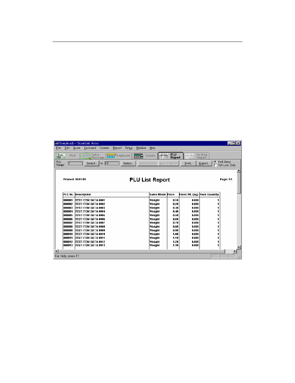 Plu and extra message list reports | Rice Lake Ishida AstraLink User Manual | Page 54 / 58