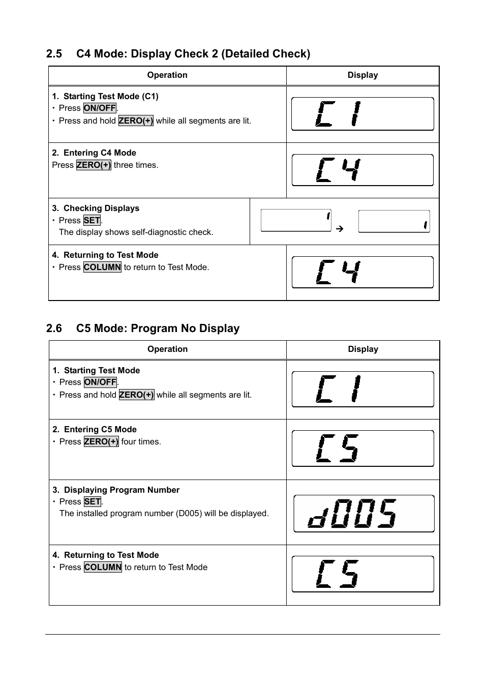 5 c4 mode: display check 2 (detailed check), 6 c5 mode: program no display | Rice Lake Ishida IGX & IGB Series - Service Manual User Manual | Page 20 / 47