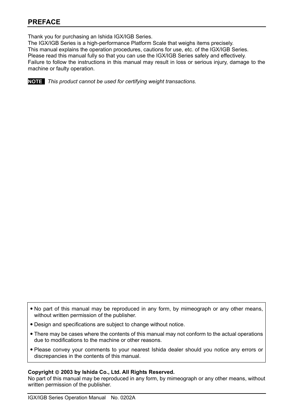 Preface | Rice Lake Ishida IGX & IGB Series - Operation Manual User Manual | Page 2 / 38