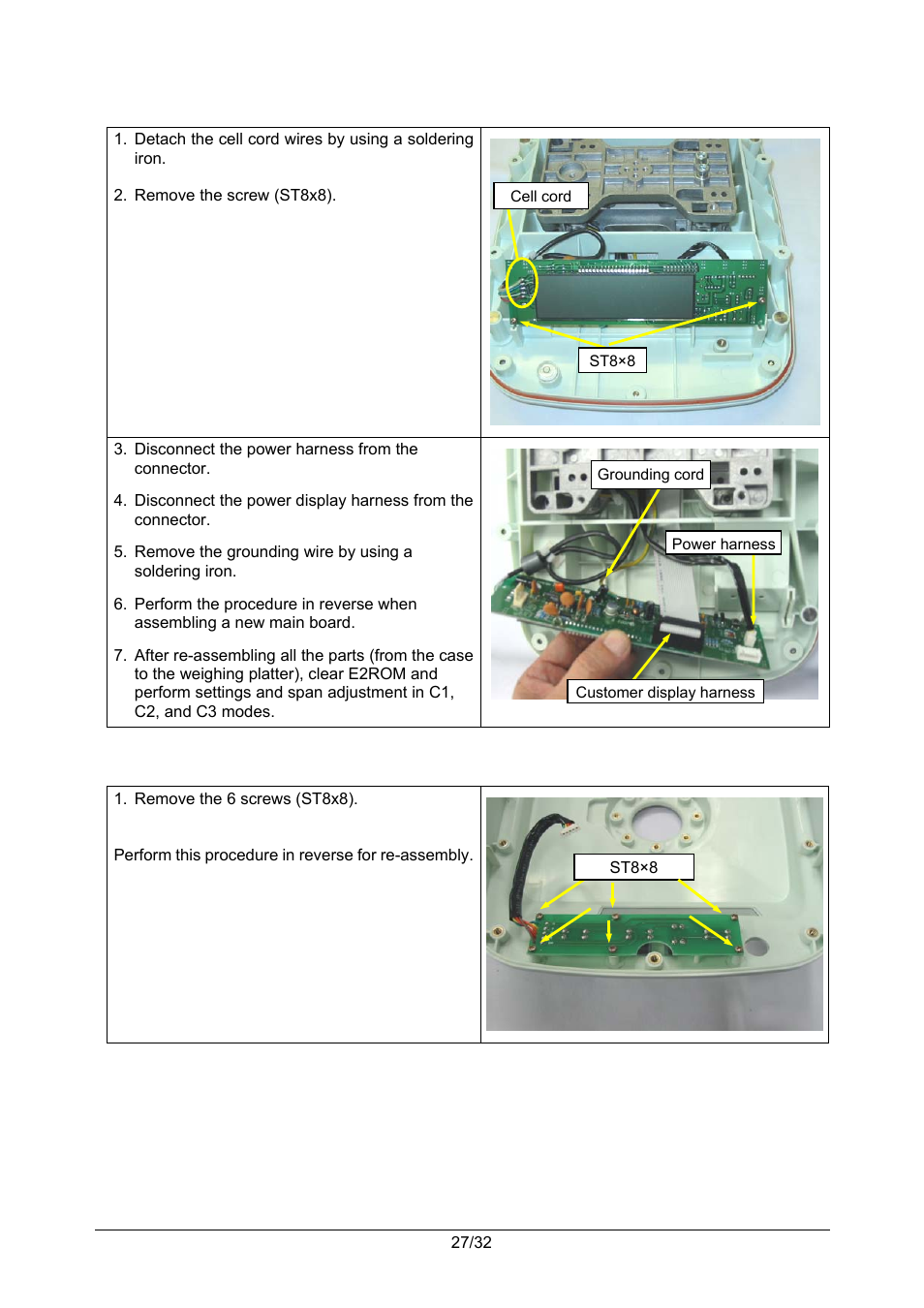 2 main board (ps-021) replacement, 3 switch board (ps-022) replacement | Rice Lake Ishida iPC-WP Portable Bench Scales User Manual | Page 30 / 38
