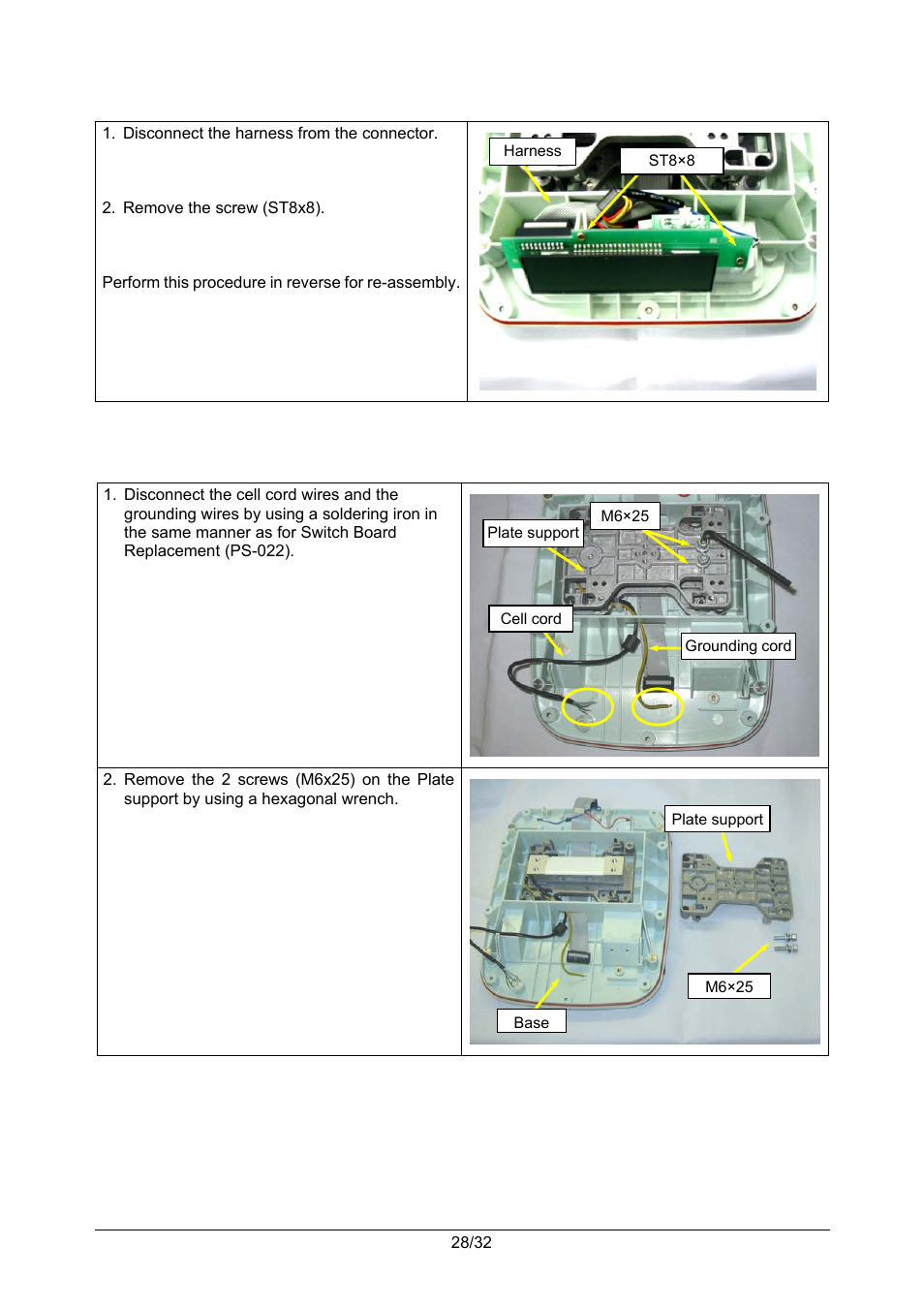 4 customer display board (ps-023) replacement, 5 load cell replacement | Rice Lake Ishida iPC-WP Portable Bench Scales User Manual | Page 31 / 38