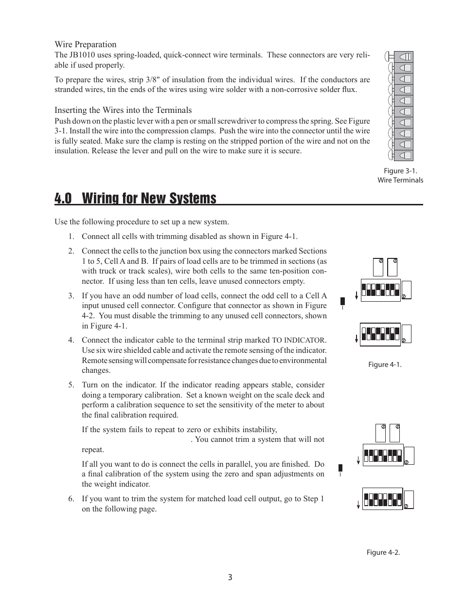 0 wiring for new systems, 3wire preparation, Inserting the wires into the terminals | Rice Lake JB1010 Signal/Excitation Trim User Manual | Page 6 / 14