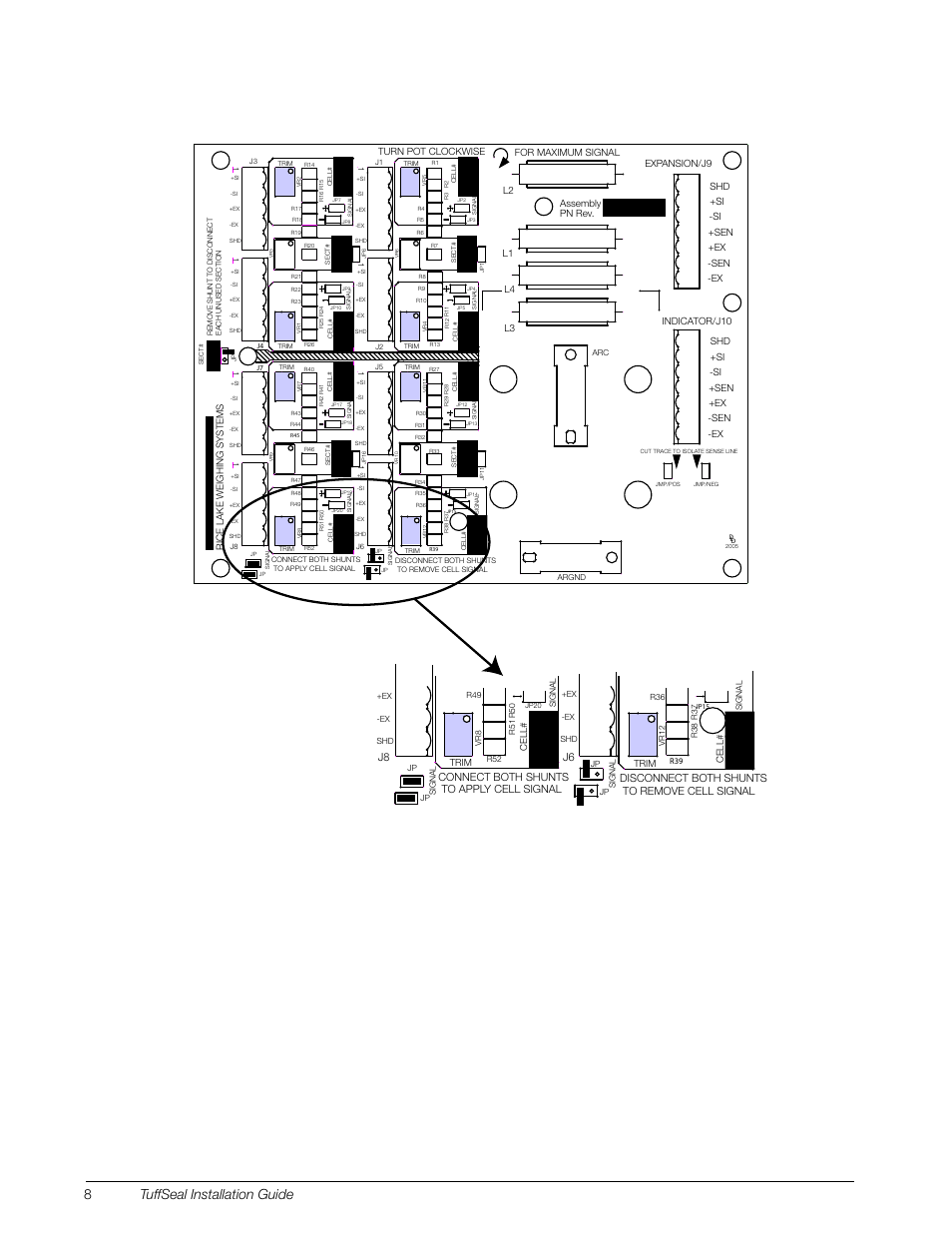Figure 5-1. shunt locations, 8tuffseal installation guide | Rice Lake JB8SPT TuffSeal Signal Trim Junction Box User Manual | Page 12 / 13