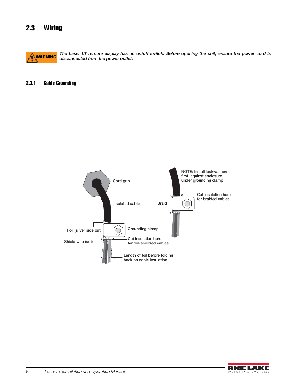 3 wiring, 1 cable grounding, Cable grounding | Rice Lake Remote Displays/Scoreboards - Laser LT User Manual | Page 10 / 46