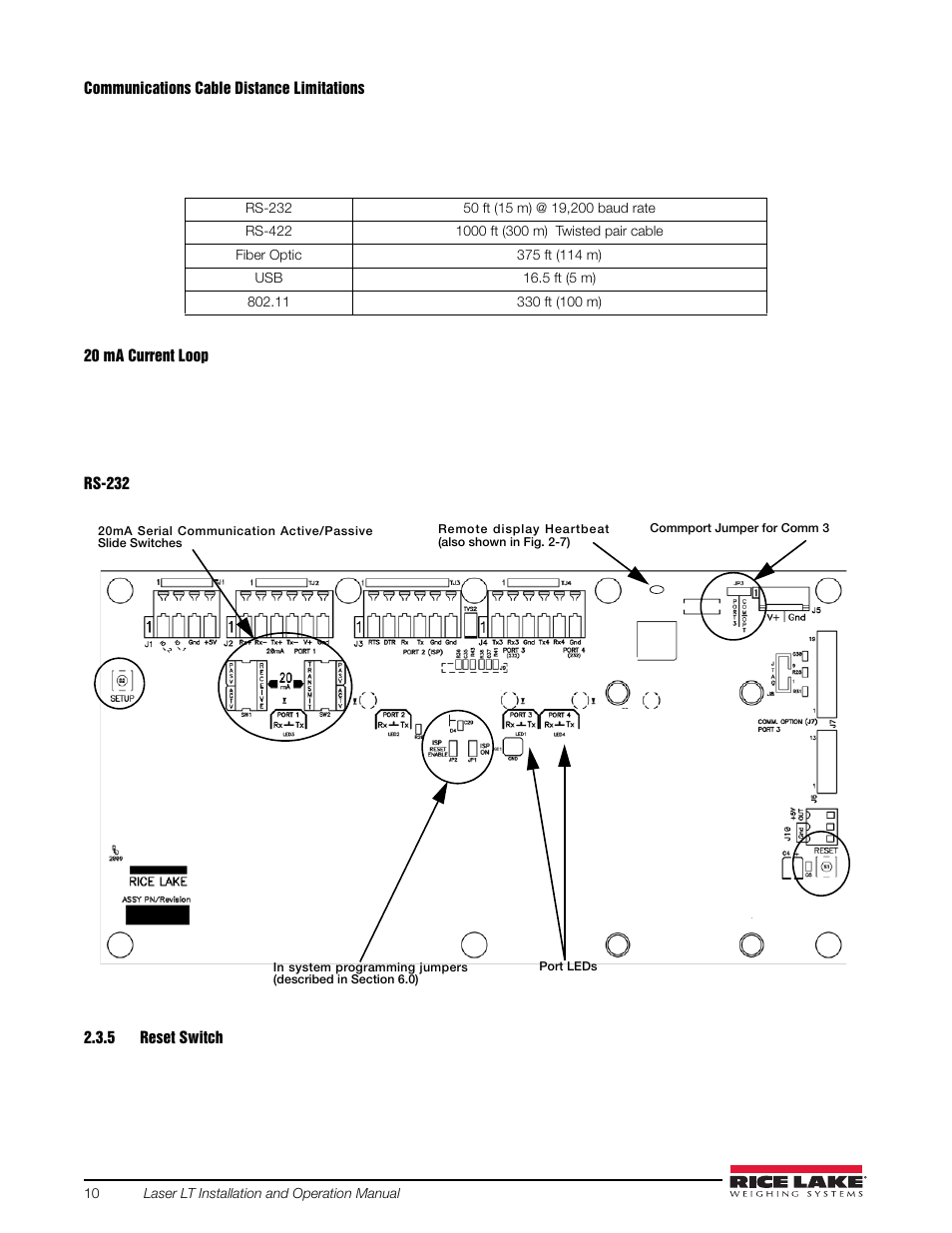 5 reset switch, Reset switch | Rice Lake Remote Displays/Scoreboards - Laser LT User Manual | Page 14 / 46