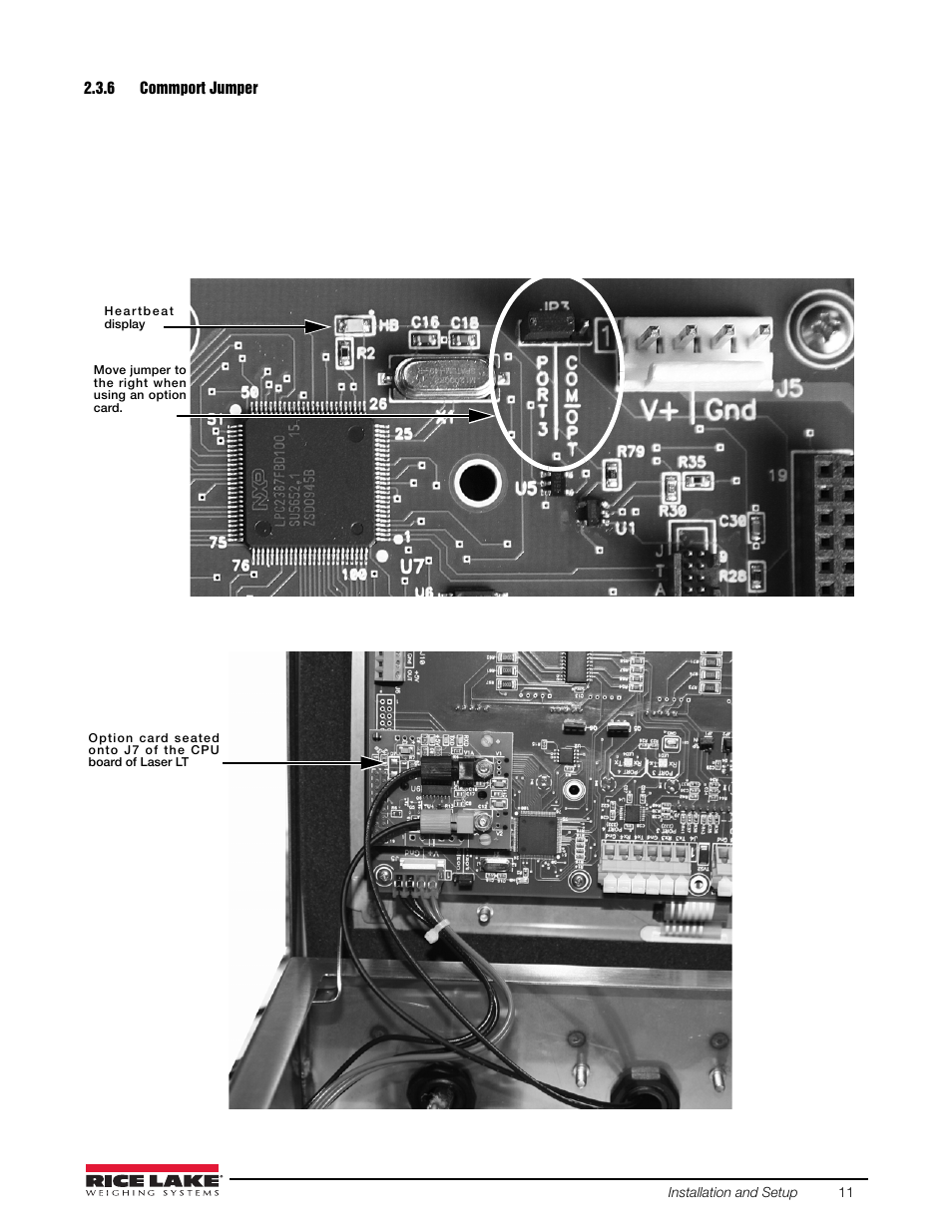 6 commport jumper, Commport jumper | Rice Lake Remote Displays/Scoreboards - Laser LT User Manual | Page 15 / 46