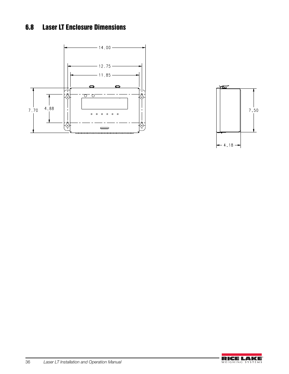 8 laser lt enclosure dimensions | Rice Lake Remote Displays/Scoreboards - Laser LT User Manual | Page 42 / 46