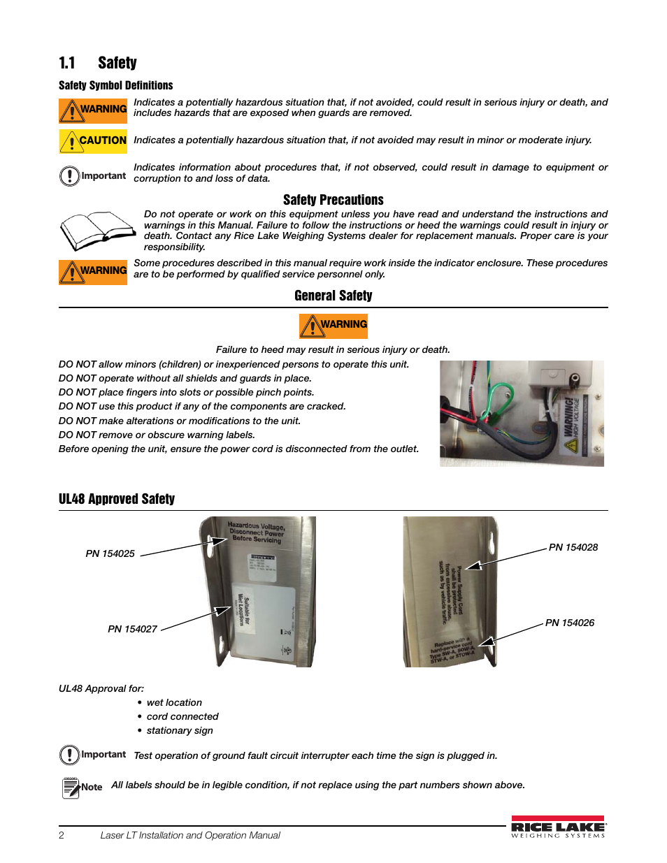 1 safety | Rice Lake Remote Displays/Scoreboards - Laser LT User Manual | Page 6 / 46