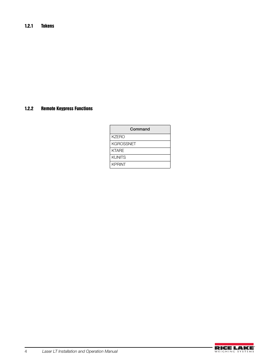 1 tokens, 2 remote keypress functions, Tokens | Remote keypress functions | Rice Lake Remote Displays/Scoreboards - Laser LT User Manual | Page 8 / 46