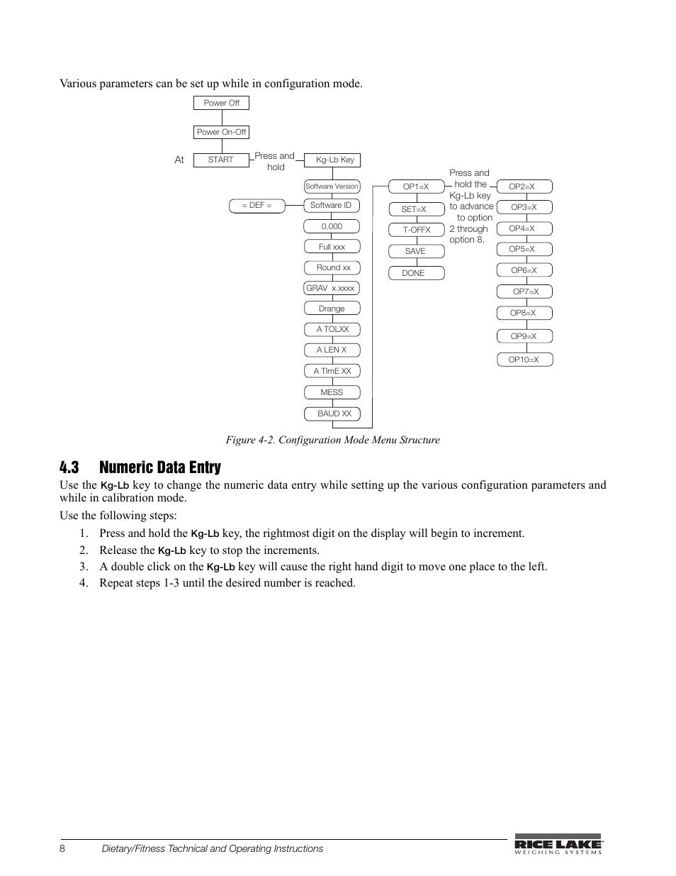 3 numeric data entry, Use the | Rice Lake Legal For Trade Platform/Fitness Scale - Rice Lake Dietary Fitness Scale Technical and Operating Instructions User Manual | Page 12 / 34