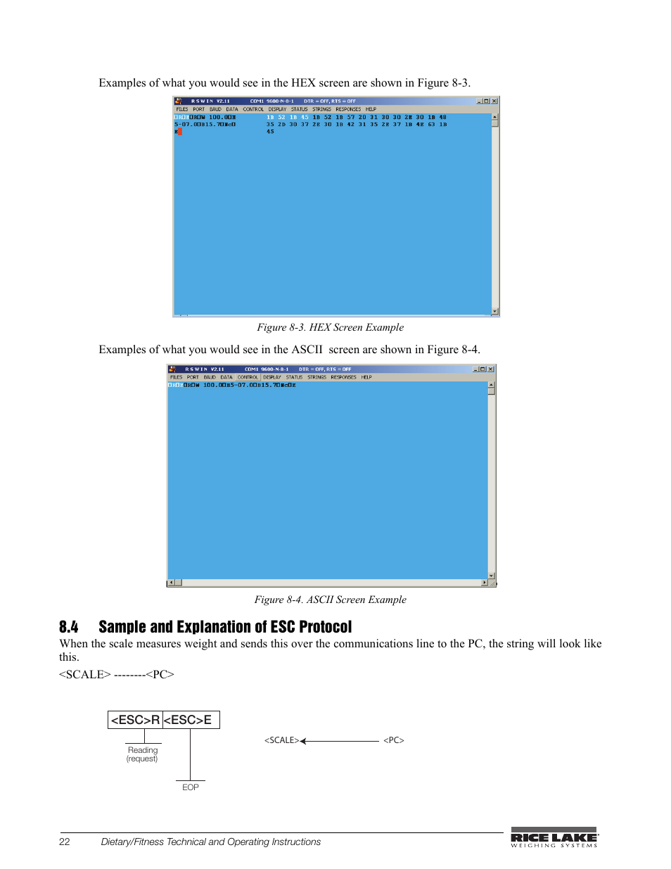 4 sample and explanation of esc protocol | Rice Lake Legal For Trade Platform/Fitness Scale - Rice Lake Dietary Fitness Scale Technical and Operating Instructions User Manual | Page 26 / 34