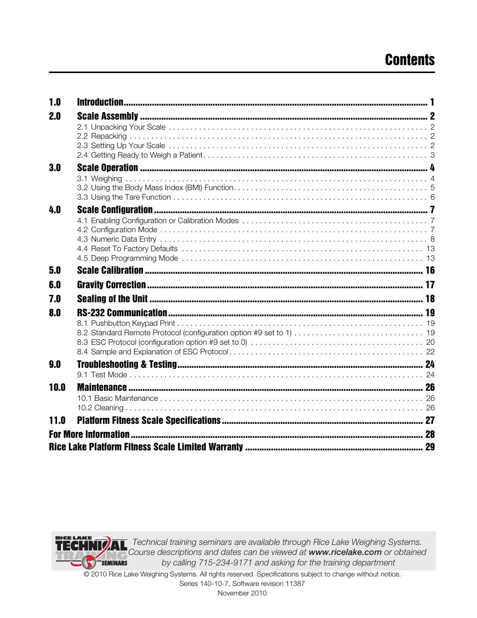 Rice Lake Legal For Trade Platform/Fitness Scale - Rice Lake Dietary Fitness Scale Technical and Operating Instructions User Manual | Page 3 / 34