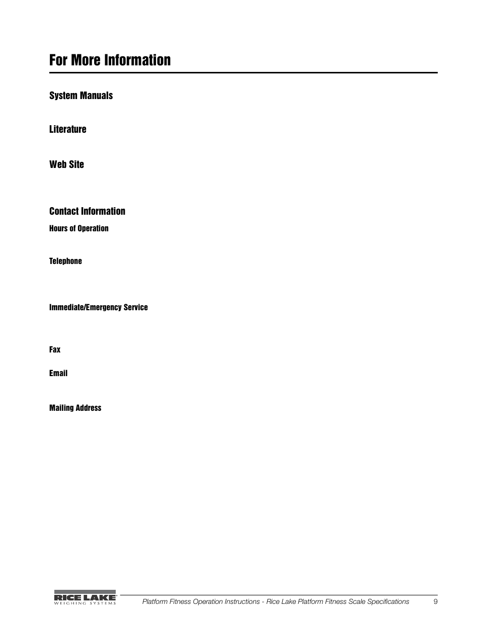 For more information | Rice Lake Legal For Trade Platform/Fitness Scale - Rice Lake Dietary Fitness Scale Operating Instructions User Manual | Page 13 / 16